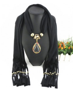 Classical Gem Waterdrop Pendant Fashion Scarf Necklace - Black