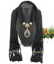 Classical Gem Waterdrop Pendant Fashion Scarf Necklace - Black