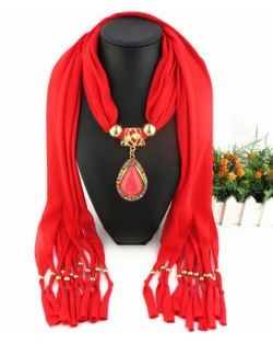 Classical Gem Waterdrop Pendant Fashion Scarf Necklace - Red