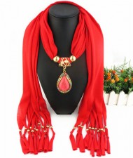 Classical Gem Waterdrop Pendant Fashion Scarf Necklace - Red