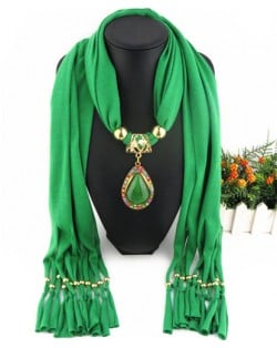 Classical Gem Waterdrop Pendant Fashion Scarf Necklace - Green
