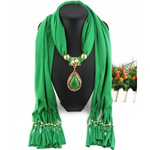 Classical Gem Waterdrop Pendant Fashion Scarf Necklace - Green