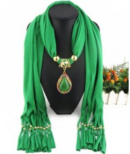 Classical Gem Waterdrop Pendant Fashion Scarf Necklace - Green