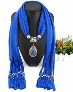 Classical Gem Waterdrop Pendant Fashion Scarf Necklace - Blue