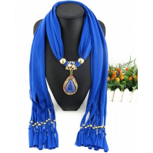 Classical Gem Waterdrop Pendant Fashion Scarf Necklace - Blue