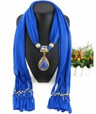 Classical Gem Waterdrop Pendant Fashion Scarf Necklace - Blue