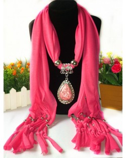 Classical Gem Waterdrop Pendant Fashion Scarf Necklace - Pink