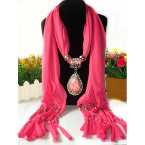 Classical Gem Waterdrop Pendant Fashion Scarf Necklace - Pink