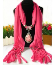 Classical Gem Waterdrop Pendant Fashion Scarf Necklace - Pink