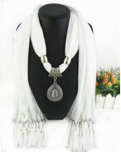 Folk Fashion Waterdrop Pendant Scarf Necklace - White