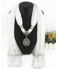 Folk Fashion Waterdrop Pendant Scarf Necklace - White
