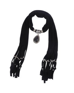 Folk Fashion Waterdrop Pendant Scarf Necklace - Black