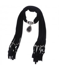 Folk Fashion Waterdrop Pendant Scarf Necklace - Black
