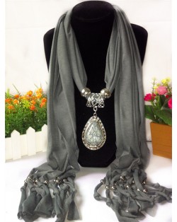 Folk Fashion Waterdrop Pendant Scarf Necklace - Gray