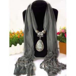 Folk Fashion Waterdrop Pendant Scarf Necklace - Gray