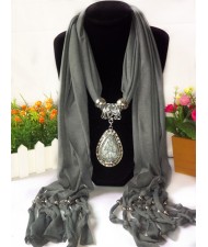 Folk Fashion Waterdrop Pendant Scarf Necklace - Gray