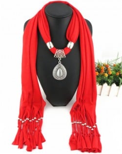 Folk Fashion Waterdrop Pendant Scarf Necklace - Red