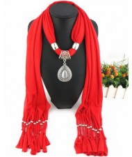 Folk Fashion Waterdrop Pendant Scarf Necklace - Red