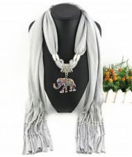 Colorful Gems Inlaid Elephant Pendant Fashion Scarf Necklace - Gray