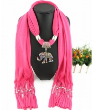 Colorful Gems Inlaid Elephant Pendant Fashion Scarf Necklace - Rose