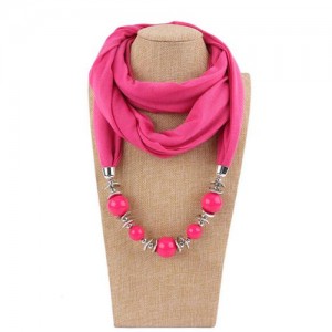 Round Bead Pendant Fashion Scarf Necklace - Rose