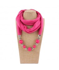 Round Bead Pendant Fashion Scarf Necklace - Rose