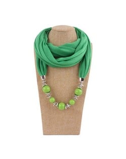 Round Shape Lily Pendant Fashion Scarf Necklace - Green