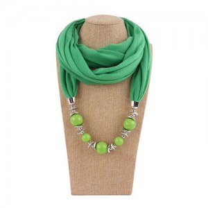 Round Bead Pendant Fashion Scarf Necklace - Green
