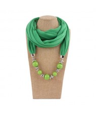 Round Bead Pendant Fashion Scarf Necklace - Green