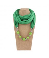 Round Bead Pendant Fashion Scarf Necklace - Green