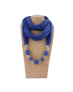 Round Shape Lily Pendant Fashion Scarf Necklace - Blue