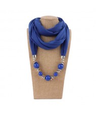 Round Bead Pendant Fashion Scarf Necklace - Blue