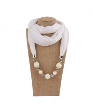 Round Bead Pendant Fashion Scarf Necklace - White