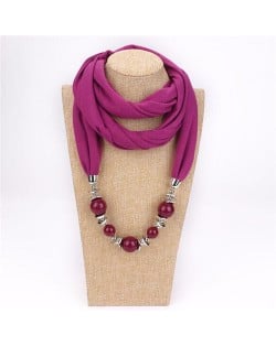 Round Shape Lily Pendant Fashion Scarf Necklace - Rose