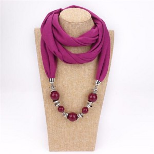 Round Bead Pendant Fashion Scarf Necklace - Purple