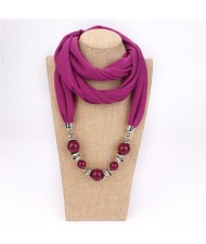 Round Shape Lily Pendant Fashion Scarf Necklace - Rose