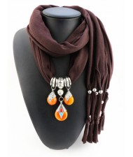 Triple Gem Waterdrops Pendant Fashion Scarf Necklace - Coffee