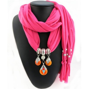 Triple Gem Waterdrops Pendant Fashion Scarf Necklace - Rose