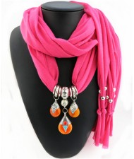 Triple Gem Waterdrops Pendant Fashion Scarf Necklace - Rose