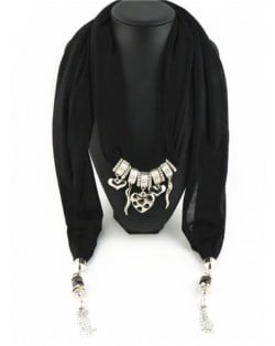 Assorted Hearts and Peppers Pendant Fashion Scarf Necklace - Black