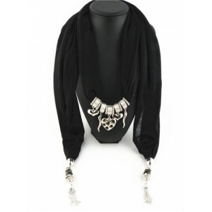Assorted Hearts and Peppers Pendant Fashion Scarf Necklace - Black