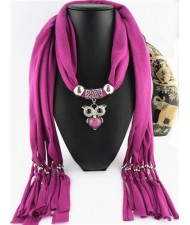 Cute Alloy Owl Pendant Fashion Scarf Necklace - Fuchsia