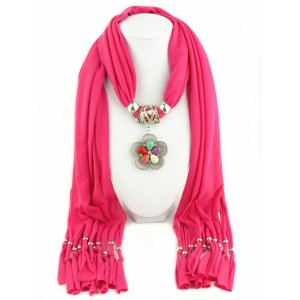 Gems Inlaid Angel Wing Pendant Fashion Scarf Necklace - Rose
