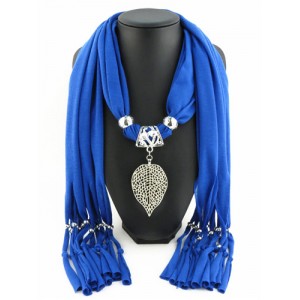 Refined Hollow Leaf Pendant Fashion Scarf Necklace - Royal Blue