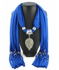 Refined Hollow Leaf Pendant Fashion Scarf Necklace - Royal Blue