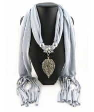 Refined Hollow Leaf Pendant Fashion Scarf Necklace - Gray