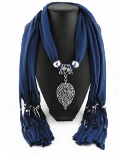 Refined Hollow Leaf Pendant Fashion Scarf Necklace - Ink Blue