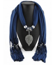 Refined Hollow Leaf Pendant Fashion Scarf Necklace - Ink Blue