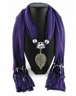 Refined Hollow Leaf Pendant Fashion Scarf Necklace - Dark Purple