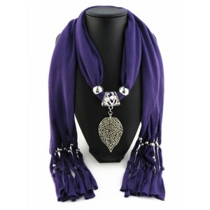 Refined Hollow Leaf Pendant Fashion Scarf Necklace - Dark Purple